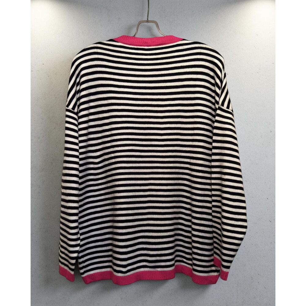 NWT Wiholl Women's Striped Crewneck Pullover Cardigan Black/White/Pink Size S - Picture 6 of 7
